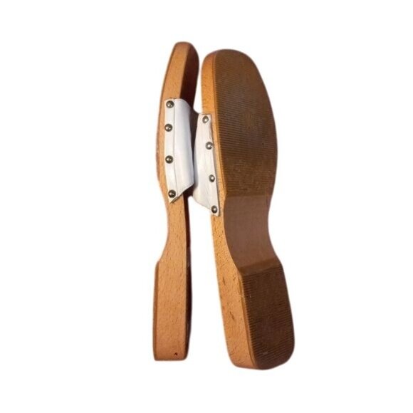 Lilly Pulitzer Size 10 Womens White Leather Wood Slide Sandals Made In Italy - Picture 9 of 10